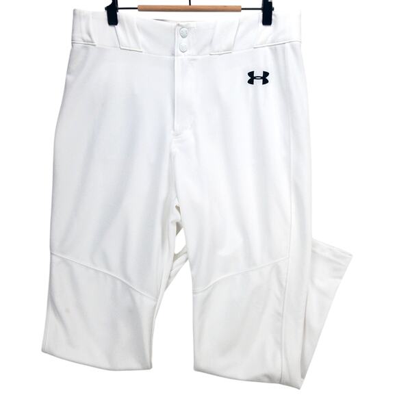 Under Armour HeatGear Track Pants Men’s L 32" Inseam White Reinforced Knees Logo - Picture 1 of 12